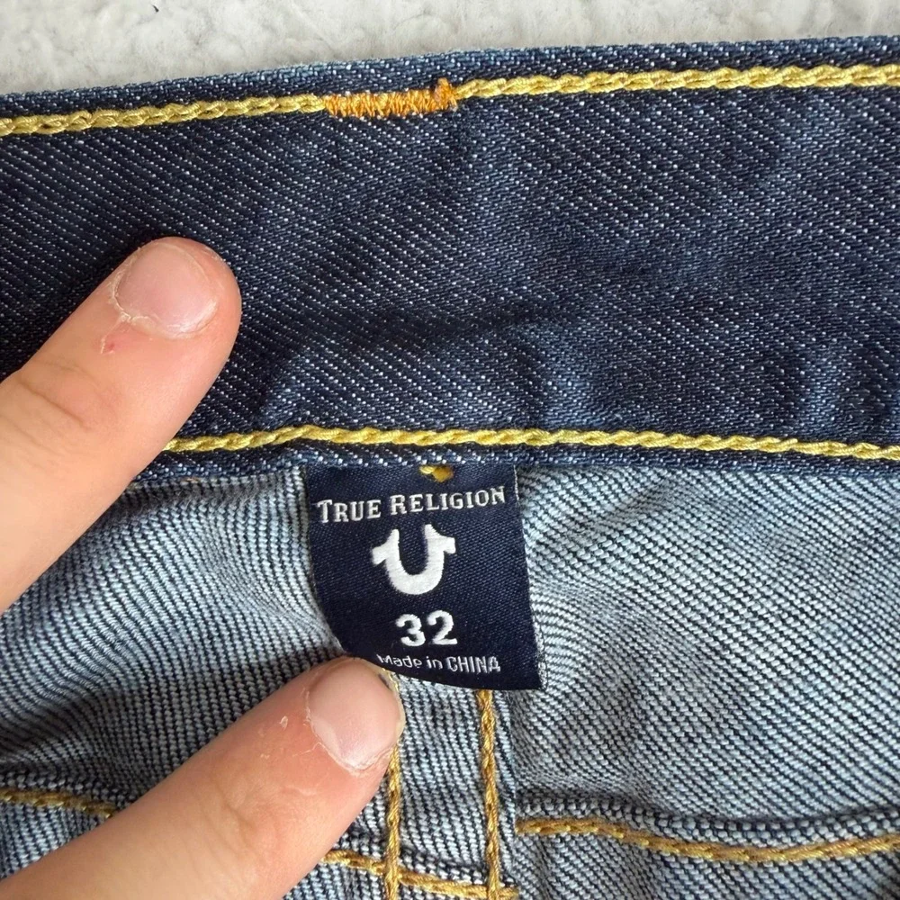True Religion Ricky Relaxed Straight Leg Jeans Dark Wash Indigo Blue Mens 33x30